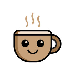Cute Coffee Cup Icon – Kawaii Flat Style Coffee Emoji for Café and Food Illustration