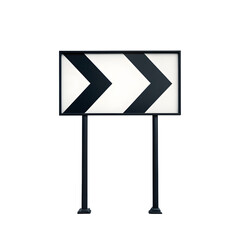 Turn sign isolated on transparent background, black and white chevron direction