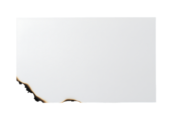 Crisp white paper with a dramatic burnt edge effect on a stark transparant backdrop creating a striking contrast for design elements