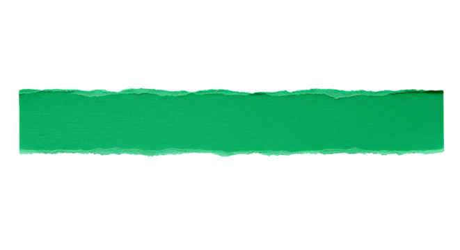 Abstract torn vibrant green paper banner with ragged edges on transparant background for unique text or message insertion