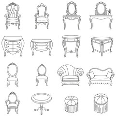 vintage furniture set antique chairs dressers and vanities with intricate details ideal for interior design projects and historical illustrations