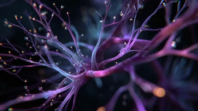 Dynamic neuron network pulsating with light, a vibrant scientific animation for medical research and future tech visualizations, a stunning abstract video