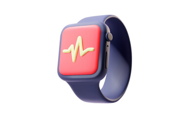 3D vector of a blue smartwatch fitness tracker with heart pulse icon on screen isolated on white