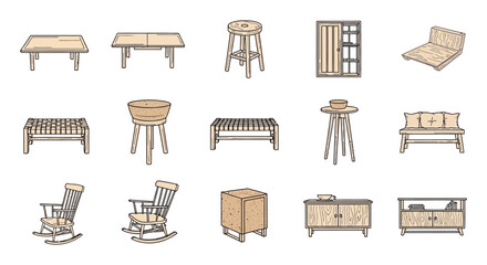 Furniture icons set diverse designs for interior decor concepts providing inspiration for home design and representing various styles perfect for design blogs.