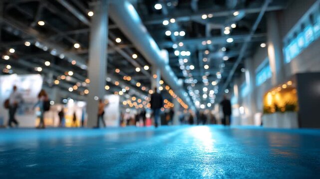 Energetic business conference buzzing with professionals connecting and sharing ideas in a brightly lit, modern convention center hallway