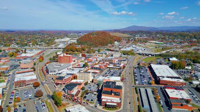 Beautiful fall colors in Johnson city Tennessee from drone 
