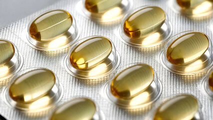 Golden omega-3 capsules promote health and wellness offering a daily dose of essential nutrients in easy-to-swallow form
