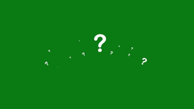 Problem sign icon and question mark icon flying a large number of question marks on the green screen background. Bright symbol of curiosity, mystery, and inquiry animation. 4k background