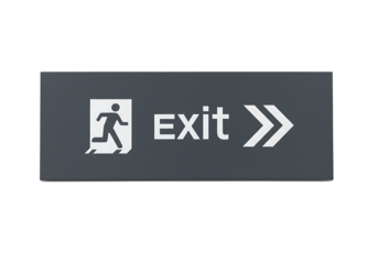 Essential directional exit sign for emergency evacuation guidance with clear running person symbol and prominent arrows on a dark background