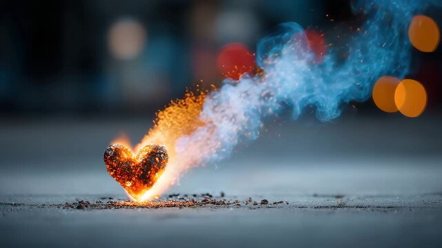 Fiery heart glowing with passion and light, sparks flying in a dynamic display of love and energy, perfect for romantic moments and symbolic gestures