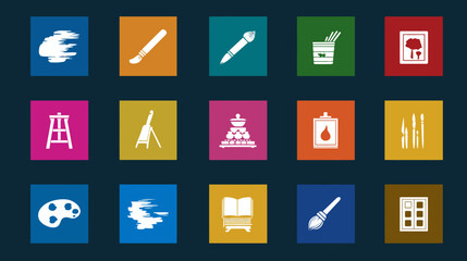 Collection of Artistic Icons Representing Painting, Drawing, and Creative Tools.