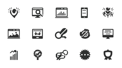 Collection of SEO and digital marketing icons for web and mobile applications.