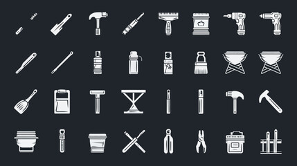 Collection of various tools and equipment for construction and repair work.