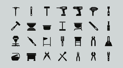Collection of various tools and equipment for construction and repair work.