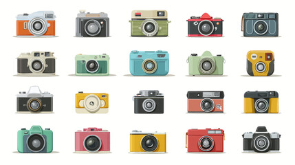 Collection of various vintage cameras in different colors and styles.