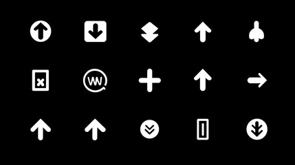 Collection of White Arrow Icons on Black Background for UI Design.