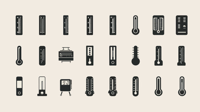 Collection of various thermometer icons in different shapes and styles.