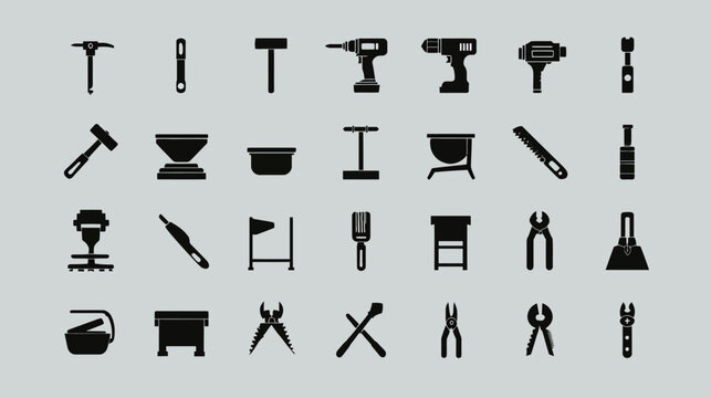 Collection of various tools and equipment for construction and repair work.