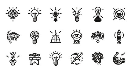 Creative Thinking and Idea Generation Icon Collection Set.