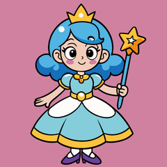 Royal Cartoon Princess with Crown and Wand