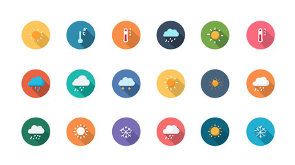 Colorful weather icons representing various atmospheric conditions and forecasts for daily predictions.