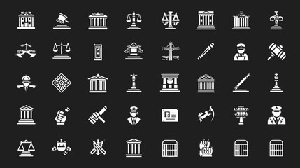 Legal and Justice Icons Representing Law and Order Concepts.