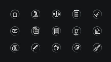 Legal and Justice Icons Representing Law and Order Concepts.