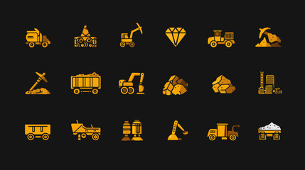 Mining Industry Icons - Extraction, Equipment, and Resources.