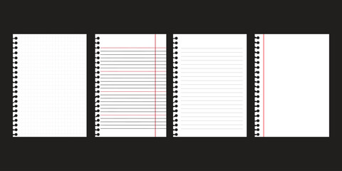 Set of vector realistic illustrations of a torn sheet of paper from a workbook with shadow, isolated