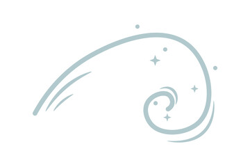 Vector image of  gust of wind with snow, strong wind, weather phenomenon. Snowflakes. Merry Christmas, New Year, winter magic. Flat design. Gray color.