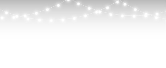 Christmas light garland glowing bulb festive holiday decoration banner background.