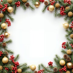 Photo of christmas garland with red berries pinecones and gold ornaments isolated on transparent background garlands decoration holiday isolated festive illustration winter christmas