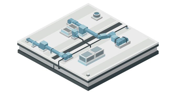 Isometric industrial hvac system on building rooftop