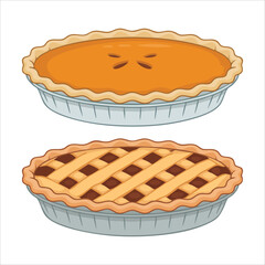 holiday pumpkin pie illustration with decorative crust details vector art isolated on white background