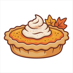 traditional Thanksgiving pumpkin pie with whipped cream vector art isolated on white background