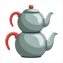 traditional Turkish double teapot kettle in metal finish vector art isolated on white background
