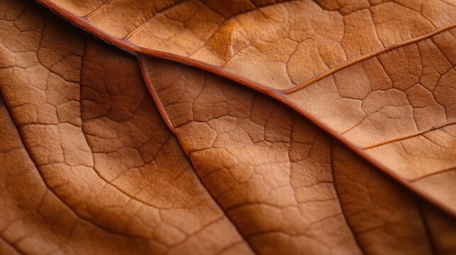 Detailed Close Up Captures the Intricate Texture of a Dried Brown Leaf Veins Emphasized