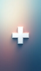 Fototapeta premium A white plus sign with a soft glow against a gradient background