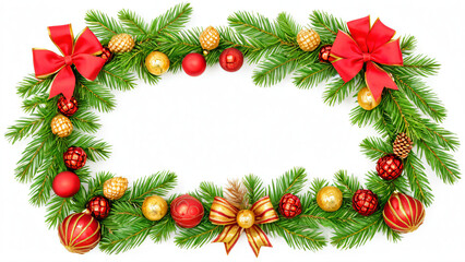 Weihnachtskranz mit roten Schleifen und goldenen Kugeln isoliert auf weißem Hintergrund