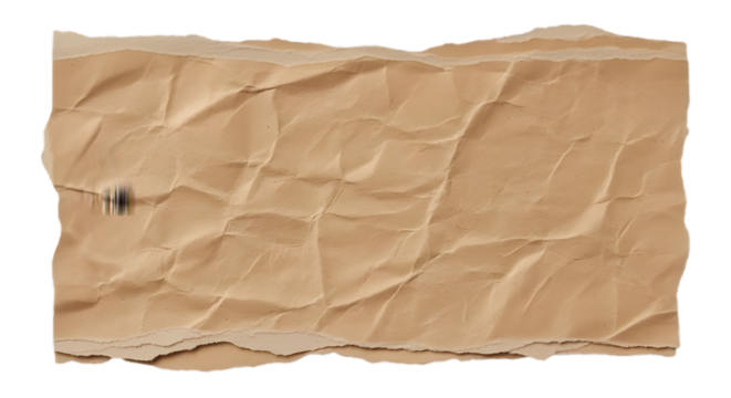 Piece of brown crumpled paper isolated on transparent background for message