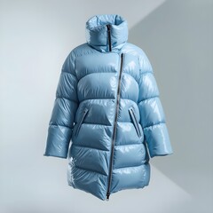 Glossy Blue Puffer Jacket Background Video with Modern Zipper Style