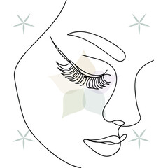 Minimalist Line Art a Woman's Face with Eyelashes Starbursts profile drawing abstract beauty single lineart