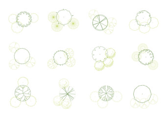 architecture drawing plant tree top view plan greenery vegetation vector. design nature architectural landscape set element illustration bush garden flora sapling minimal. architect isolated.
