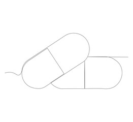Continuous image of two medicine pills or capsules.white background, Medical drug pharmaceutical care vector illustration.