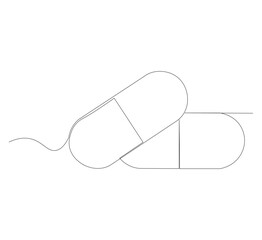 Continuous image of two medicine pills or capsules.white background, Medical drug pharmaceutical care vector illustration.