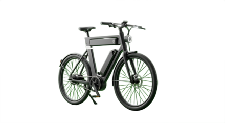 Sleek and modern electric bicycle stands out with its sharp design against a stark black background.