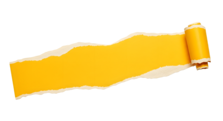 Yellow torn paper with curled edge isolated on transparent background