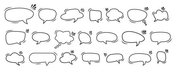 Set of blank empty speech bubbles doodle style. Text, chat, message box. Floating bubbles vector illustration and png transparent