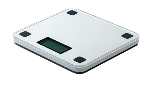 Digital bathroom scale with glass platform modern weight measuring device health fitness equipment and smart display isolated on white background