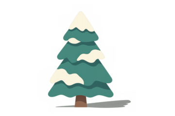 Christmas tree covered with snow in winter season for holiday greeting card and festive decoration, transparent background
